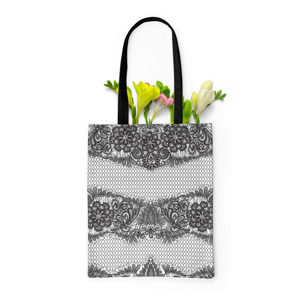 Black Lace Tote Bag Shoulder Purse | Multipurpose-Tote Bags Basic-TOT_FB_BS-IC 5007455 IC 5007455, Ancient, Art and Paintings, Black, Black and White, Botanical, Culture, Decorative, Ethnic, Fashion, Floral, Flowers, Historical, Hobbies, Holidays, Illustrations, Medieval, Nature, Patterns, Retro, Signs, Signs and Symbols, Traditional, Tribal, Vintage, Wedding, White, World Culture, lace, tote, bag, shoulder, purse, multipurpose, pattern, textures, embroidery, art, backdrop, background, classic, craft, croch