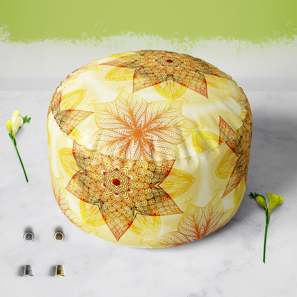 Ethnic Beige Ornament Footstool Footrest Puffy Pouffe Ottoman Bean Bag | Canvas Fabric-Footstools-FST_CB_BN-IC 5007462 IC 5007462, Abstract Expressionism, Abstracts, Allah, Arabic, Art and Paintings, Asian, Botanical, Circle, Cities, City Views, Culture, Drawing, Ethnic, Floral, Flowers, Geometric, Geometric Abstraction, Hinduism, Illustrations, Indian, Islam, Mandala, Nature, Paintings, Patterns, Retro, Semi Abstract, Signs, Signs and Symbols, Symbols, Traditional, Tribal, World Culture, beige, ornament, f