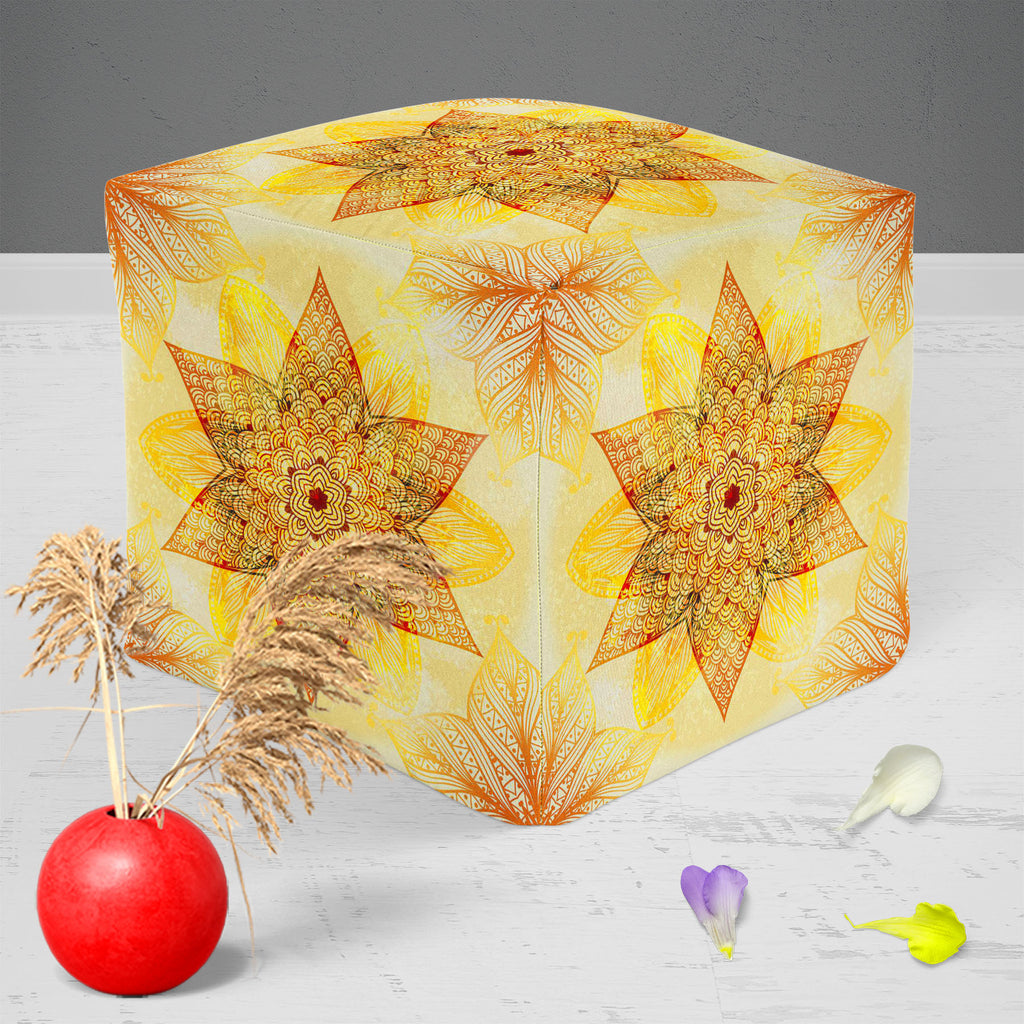 Ethnic Beige Ornament Footstool Footrest Puffy Pouffe Ottoman Bean Bag | Canvas Fabric-Footstools-FST_CB_BN-IC 5007462 IC 5007462, Abstract Expressionism, Abstracts, Allah, Arabic, Art and Paintings, Asian, Botanical, Circle, Cities, City Views, Culture, Drawing, Ethnic, Floral, Flowers, Geometric, Geometric Abstraction, Hinduism, Illustrations, Indian, Islam, Mandala, Nature, Paintings, Patterns, Retro, Semi Abstract, Signs, Signs and Symbols, Symbols, Traditional, Tribal, World Culture, beige, ornament, f