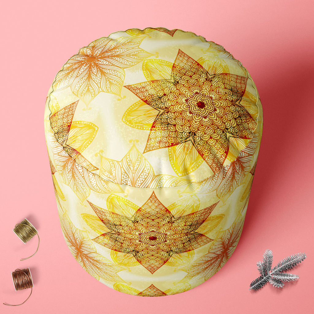 Ethnic Beige Ornament Footstool Footrest Puffy Pouffe Ottoman Bean Bag | Canvas Fabric-Footstools-FST_CB_BN-IC 5007462 IC 5007462, Abstract Expressionism, Abstracts, Allah, Arabic, Art and Paintings, Asian, Botanical, Circle, Cities, City Views, Culture, Drawing, Ethnic, Floral, Flowers, Geometric, Geometric Abstraction, Hinduism, Illustrations, Indian, Islam, Mandala, Nature, Paintings, Patterns, Retro, Semi Abstract, Signs, Signs and Symbols, Symbols, Traditional, Tribal, World Culture, beige, ornament, f