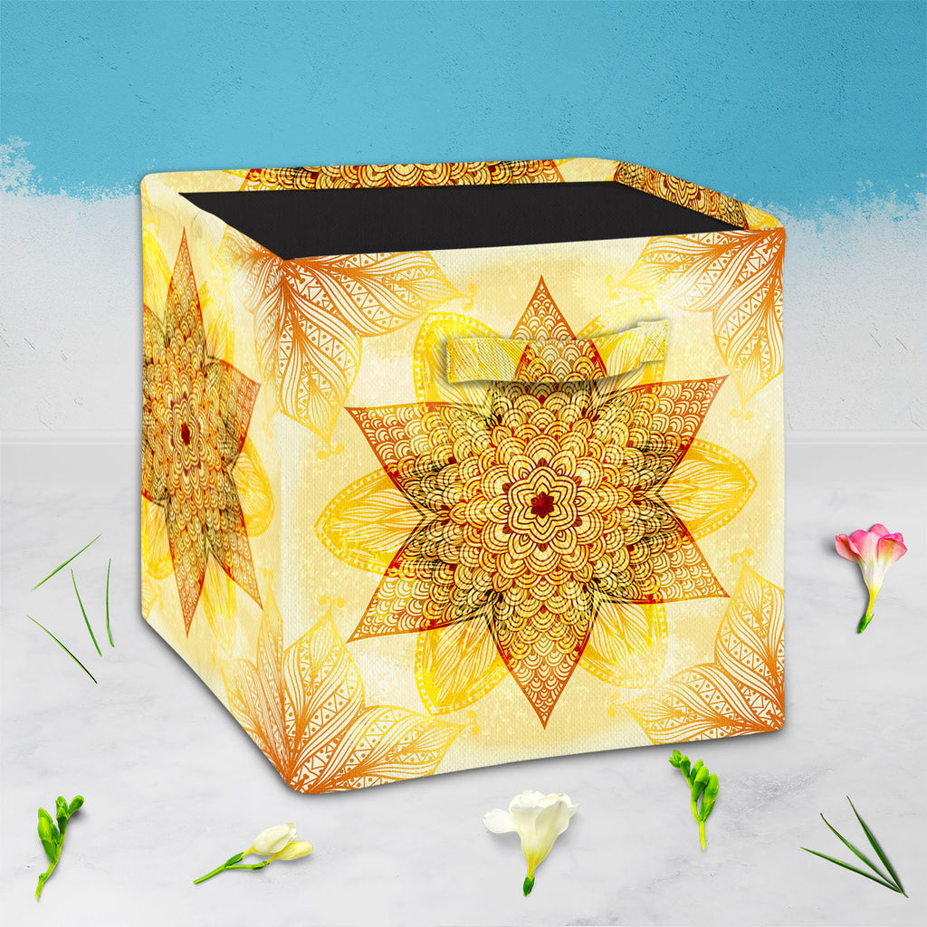 Ethnic Beige Ornament Foldable Open Storage Bin | Organizer Box, Toy Basket, Shelf Box, Laundry Bag | Canvas Fabric-Storage Bins-STR_BI_CB-IC 5007462 IC 5007462, Abstract Expressionism, Abstracts, Allah, Arabic, Art and Paintings, Asian, Botanical, Circle, Cities, City Views, Culture, Drawing, Ethnic, Floral, Flowers, Geometric, Geometric Abstraction, Hinduism, Illustrations, Indian, Islam, Mandala, Nature, Paintings, Patterns, Retro, Semi Abstract, Signs, Signs and Symbols, Symbols, Traditional, Tribal, Wo