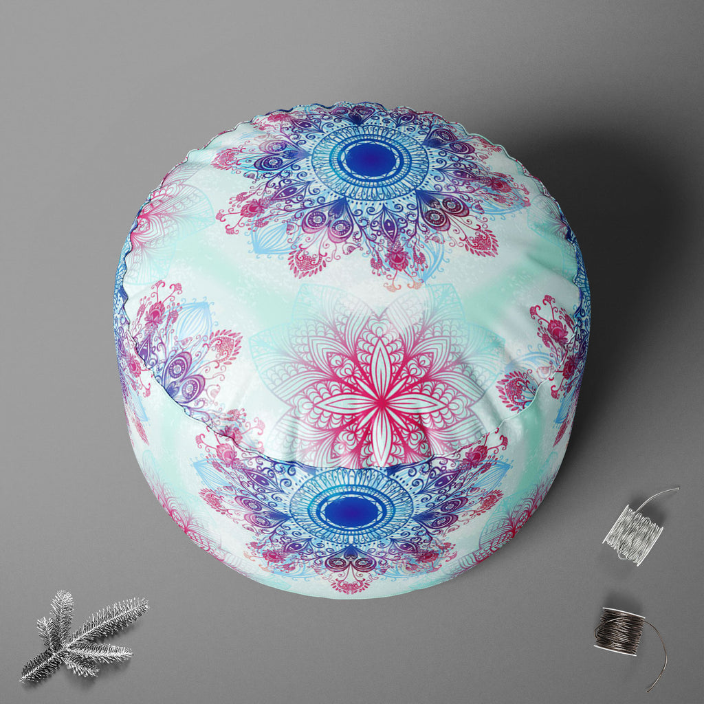 Ethnic Blue Ornament Footstool Footrest Puffy Pouffe Ottoman Bean Bag | Canvas Fabric-Footstools-FST_CB_BN-IC 5007463 IC 5007463, Abstract Expressionism, Abstracts, Allah, Arabic, Art and Paintings, Asian, Botanical, Circle, Cities, City Views, Culture, Drawing, Ethnic, Floral, Flowers, Geometric, Geometric Abstraction, Hinduism, Illustrations, Indian, Islam, Mandala, Nature, Paintings, Patterns, Retro, Semi Abstract, Signs, Signs and Symbols, Symbols, Traditional, Tribal, World Culture, blue, ornament, foo