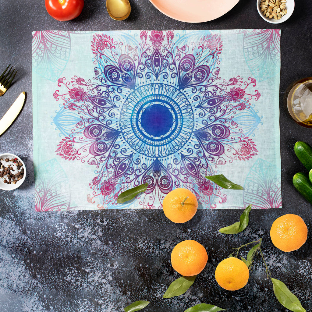 Ethnic Blue Ornament Table Mat Placemat-Table Place Mats Fabric-MAT_TB-IC 5007463 IC 5007463, Abstract Expressionism, Abstracts, Allah, Arabic, Art and Paintings, Asian, Botanical, Circle, Cities, City Views, Culture, Drawing, Ethnic, Floral, Flowers, Geometric, Geometric Abstraction, Hinduism, Illustrations, Indian, Islam, Mandala, Nature, Paintings, Patterns, Retro, Semi Abstract, Signs, Signs and Symbols, Symbols, Traditional, Tribal, World Culture, blue, ornament, table, mat, placemat, abstract, art, ba