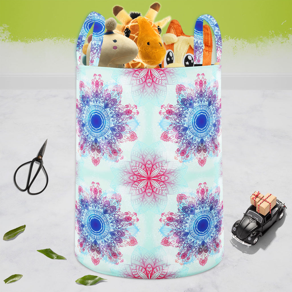 Ethnic Blue Ornament Foldable Open Storage Bin | Organizer Box, Toy Basket, Shelf Box, Laundry Bag | Canvas Fabric-Storage Bins-STR_BI_CB-IC 5007463 IC 5007463, Abstract Expressionism, Abstracts, Allah, Arabic, Art and Paintings, Asian, Botanical, Circle, Cities, City Views, Culture, Drawing, Ethnic, Floral, Flowers, Geometric, Geometric Abstraction, Hinduism, Illustrations, Indian, Islam, Mandala, Nature, Paintings, Patterns, Retro, Semi Abstract, Signs, Signs and Symbols, Symbols, Traditional, Tribal, Wor