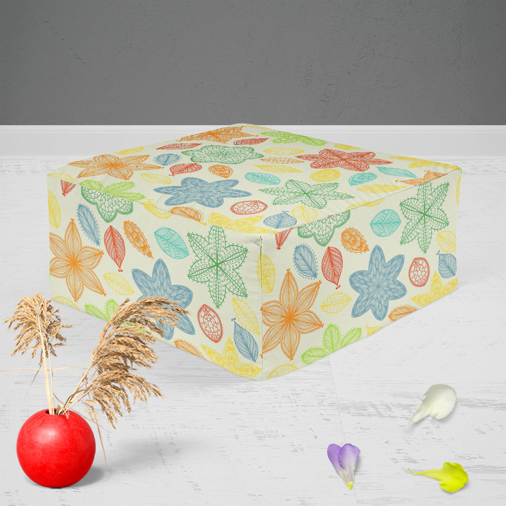 Ornate Leaves & Flowers Footstool Footrest Puffy Pouffe Ottoman Bean Bag | Canvas Fabric-Footstools-FST_CB_BN-IC 5007464 IC 5007464, Abstract Expressionism, Abstracts, Ancient, Art and Paintings, Botanical, Digital, Digital Art, Fashion, Floral, Flowers, Graphic, Historical, Illustrations, Medieval, Nature, Paintings, Patterns, Retro, Scenic, Seasons, Semi Abstract, Signs, Signs and Symbols, Vintage, ornate, leaves, footstool, footrest, puffy, pouffe, ottoman, bean, bag, canvas, fabric, abstract, art, backg