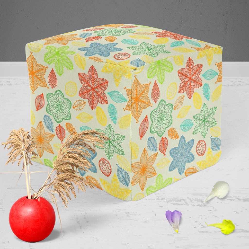 Ornate Leaves & Flowers Footstool Footrest Puffy Pouffe Ottoman Bean Bag | Canvas Fabric-Footstools-FST_CB_BN-IC 5007464 IC 5007464, Abstract Expressionism, Abstracts, Ancient, Art and Paintings, Botanical, Digital, Digital Art, Fashion, Floral, Flowers, Graphic, Historical, Illustrations, Medieval, Nature, Paintings, Patterns, Retro, Scenic, Seasons, Semi Abstract, Signs, Signs and Symbols, Vintage, ornate, leaves, footstool, footrest, puffy, pouffe, ottoman, bean, bag, canvas, fabric, abstract, art, backg