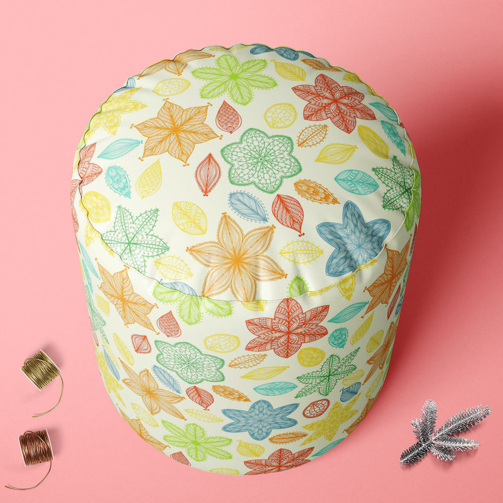 Ornate Leaves & Flowers Footstool Footrest Puffy Pouffe Ottoman Bean Bag | Canvas Fabric-Footstools-FST_CB_BN-IC 5007464 IC 5007464, Abstract Expressionism, Abstracts, Ancient, Art and Paintings, Botanical, Digital, Digital Art, Fashion, Floral, Flowers, Graphic, Historical, Illustrations, Medieval, Nature, Paintings, Patterns, Retro, Scenic, Seasons, Semi Abstract, Signs, Signs and Symbols, Vintage, ornate, leaves, footstool, footrest, puffy, pouffe, ottoman, bean, bag, canvas, fabric, abstract, art, backg