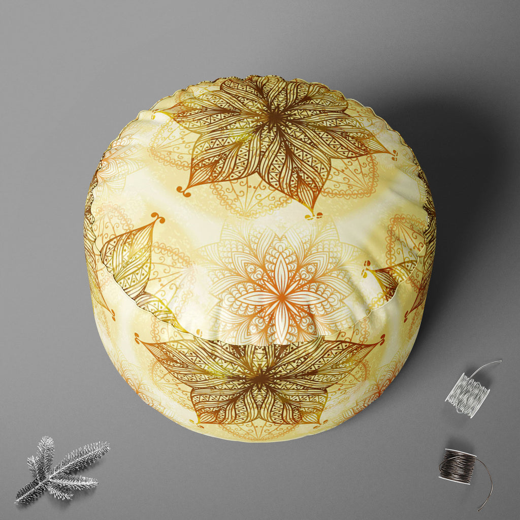 Ethnic Circular Ornament D1 Footstool Footrest Puffy Pouffe Ottoman Bean Bag | Canvas Fabric-Footstools-FST_CB_BN-IC 5007465 IC 5007465, Abstract Expressionism, Abstracts, Allah, Arabic, Art and Paintings, Asian, Botanical, Circle, Cities, City Views, Culture, Drawing, Ethnic, Floral, Flowers, Geometric, Geometric Abstraction, Hinduism, Illustrations, Indian, Islam, Mandala, Nature, Paintings, Patterns, Retro, Semi Abstract, Signs, Signs and Symbols, Symbols, Traditional, Tribal, World Culture, circular, or