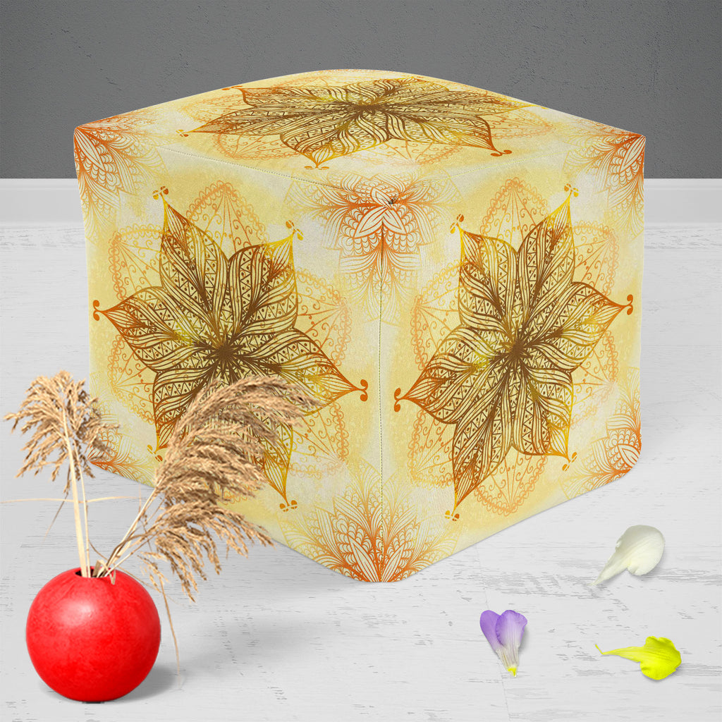 Ethnic Circular Ornament D1 Footstool Footrest Puffy Pouffe Ottoman Bean Bag | Canvas Fabric-Footstools-FST_CB_BN-IC 5007465 IC 5007465, Abstract Expressionism, Abstracts, Allah, Arabic, Art and Paintings, Asian, Botanical, Circle, Cities, City Views, Culture, Drawing, Ethnic, Floral, Flowers, Geometric, Geometric Abstraction, Hinduism, Illustrations, Indian, Islam, Mandala, Nature, Paintings, Patterns, Retro, Semi Abstract, Signs, Signs and Symbols, Symbols, Traditional, Tribal, World Culture, circular, or