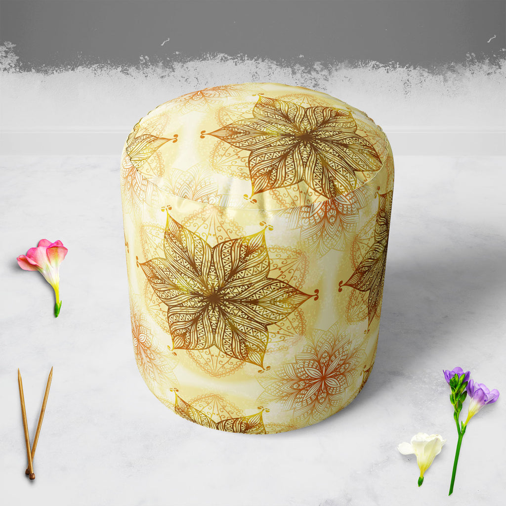 Ethnic Circular Ornament D1 Footstool Footrest Puffy Pouffe Ottoman Bean Bag | Canvas Fabric-Footstools-FST_CB_BN-IC 5007465 IC 5007465, Abstract Expressionism, Abstracts, Allah, Arabic, Art and Paintings, Asian, Botanical, Circle, Cities, City Views, Culture, Drawing, Ethnic, Floral, Flowers, Geometric, Geometric Abstraction, Hinduism, Illustrations, Indian, Islam, Mandala, Nature, Paintings, Patterns, Retro, Semi Abstract, Signs, Signs and Symbols, Symbols, Traditional, Tribal, World Culture, circular, or