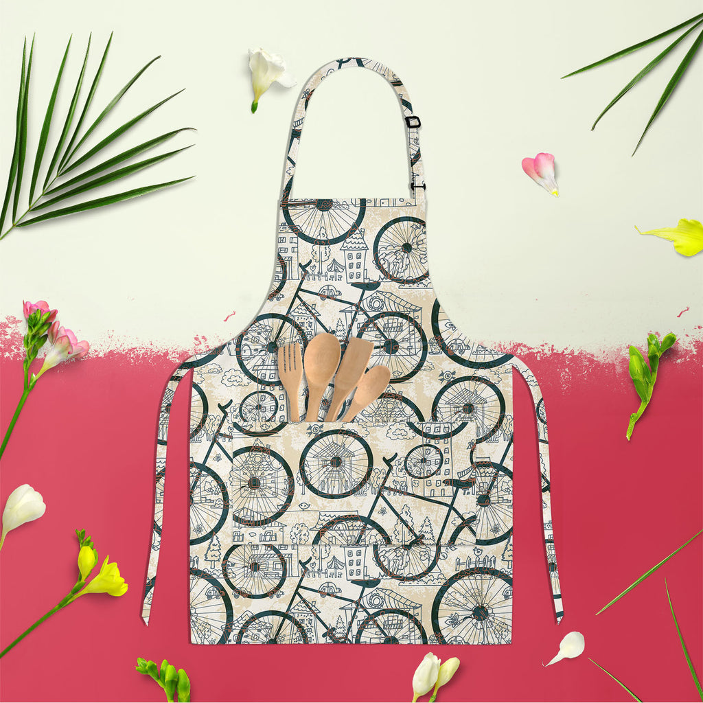 Bicycles D1 Apron | Adjustable, Free Size & Waist Tiebacks-Aprons Neck to Knee-APR_NK_KN-IC 5007478 IC 5007478, Abstract Expressionism, Abstracts, Ancient, Animated Cartoons, Art and Paintings, Automobiles, Bikes, Botanical, Caricature, Cars, Cartoons, Decorative, Digital, Digital Art, Drawing, Fashion, Floral, Flowers, Graphic, Historical, Illustrations, Medieval, Nature, Patterns, Retro, Semi Abstract, Signs, Signs and Symbols, Sketches, Sports, Transportation, Travel, Vehicles, Vintage, bicycles, d1, apr