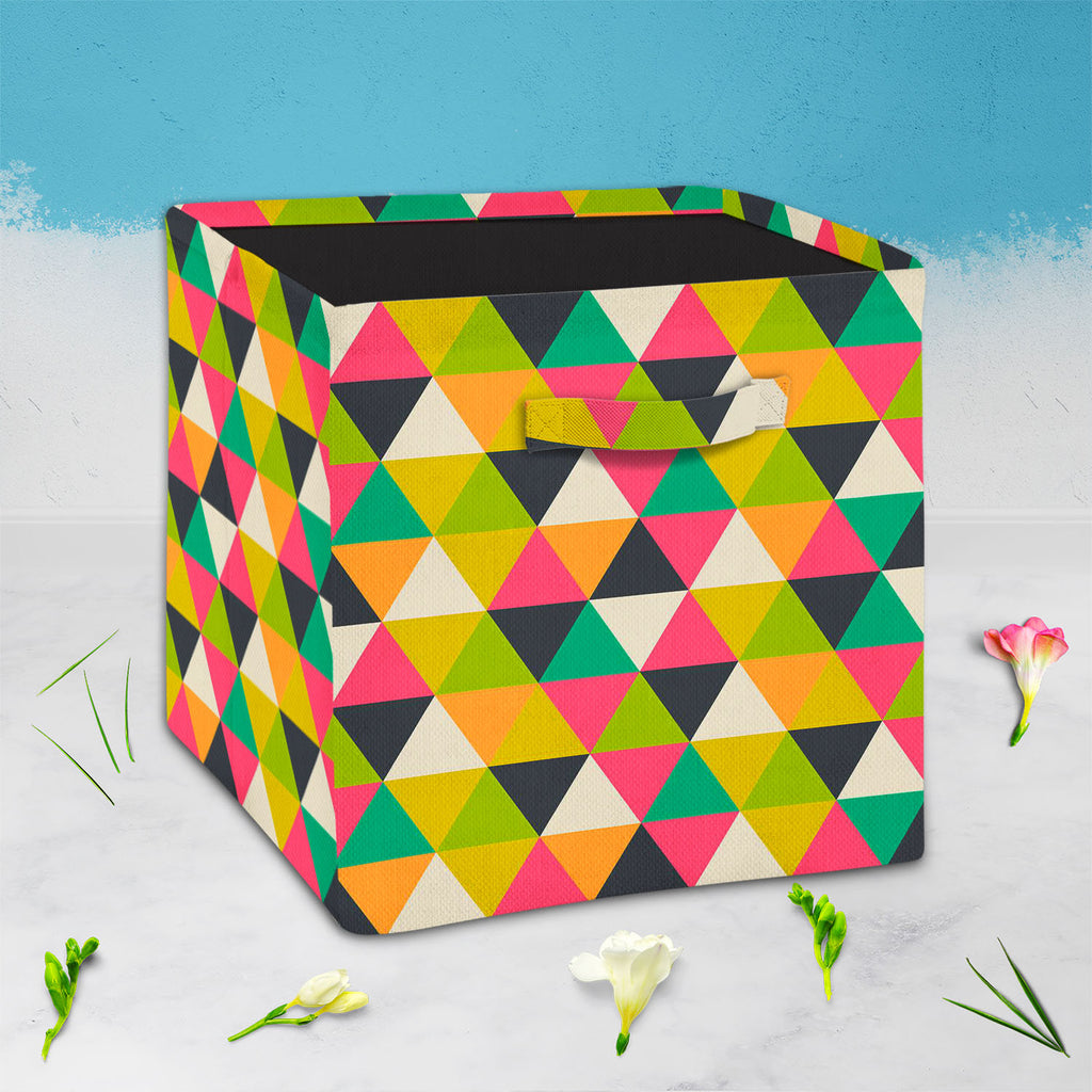 Retro Geometric Foldable Open Storage Bin | Organizer Box, Toy Basket, Shelf Box, Laundry Bag | Canvas Fabric-Storage Bins-STR_BI_CB-IC 5007485 IC 5007485, Ancient, Culture, Digital, Digital Art, Drawing, Ethnic, Fantasy, Fashion, Geometric, Geometric Abstraction, Graphic, Grid Art, Hipster, Historical, Illustrations, Medieval, Modern Art, Patterns, Retro, Signs, Signs and Symbols, Traditional, Triangles, Tribal, Vintage, World Culture, foldable, open, storage, bin, organizer, box, toy, basket, shelf, laund