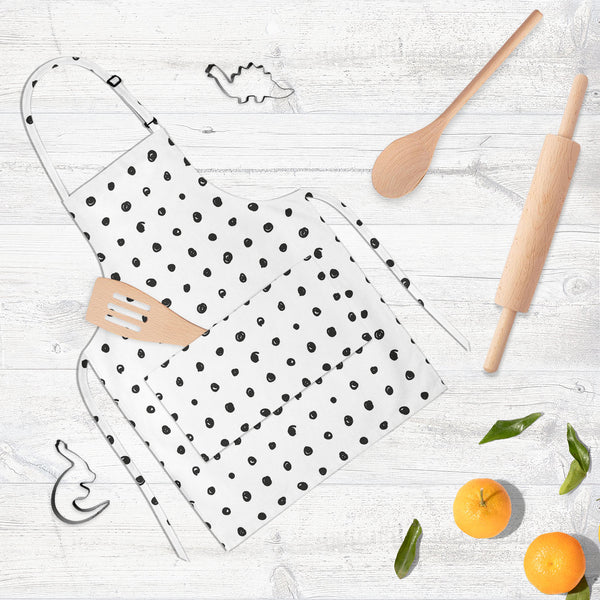 Black Polka Apron | Adjustable, Free Size & Waist Tiebacks-Aprons Neck to Knee-APR_NK_KN-IC 5007501 IC 5007501, Abstract Expressionism, Abstracts, Ancient, Animated Cartoons, Art and Paintings, Black, Black and White, Circle, Comics, Decorative, Digital, Digital Art, Dots, Drawing, Fashion, Graphic, Hand Drawn, Historical, Holidays, Illustrations, Medieval, Modern Art, Patterns, Retro, Semi Abstract, Signs, Signs and Symbols, Sketches, Symbols, Vintage, White, polka, full-length, neck, to, knee, apron, poly