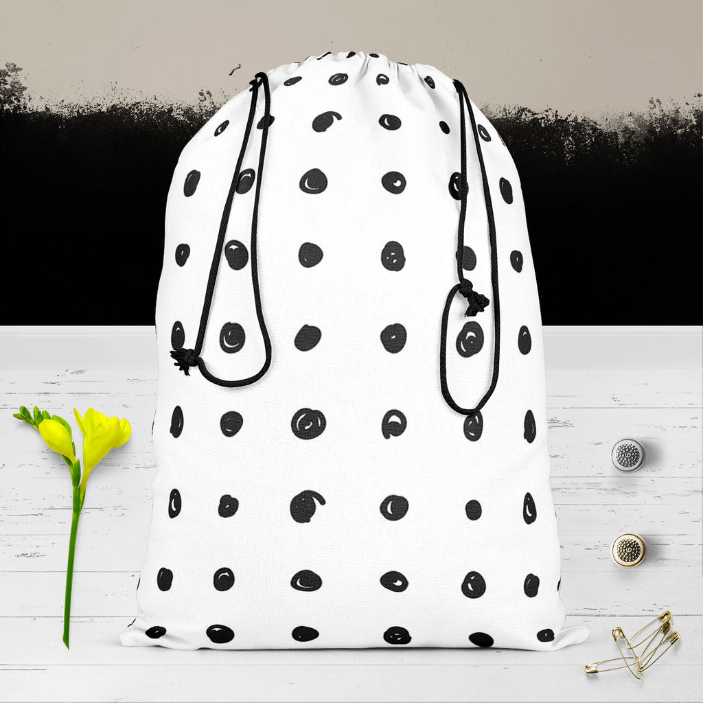 Black Polka Reusable Sack Bag | Bag for Gym, Storage, Vegetable & Travel-Drawstring Sack Bags-SCK_FB_DS-IC 5007501 IC 5007501, Abstract Expressionism, Abstracts, Ancient, Animated Cartoons, Art and Paintings, Black, Black and White, Circle, Comics, Decorative, Digital, Digital Art, Dots, Drawing, Fashion, Graphic, Hand Drawn, Historical, Holidays, Illustrations, Medieval, Modern Art, Patterns, Retro, Semi Abstract, Signs, Signs and Symbols, Sketches, Symbols, Vintage, White, polka, reusable, sack, bag, for,