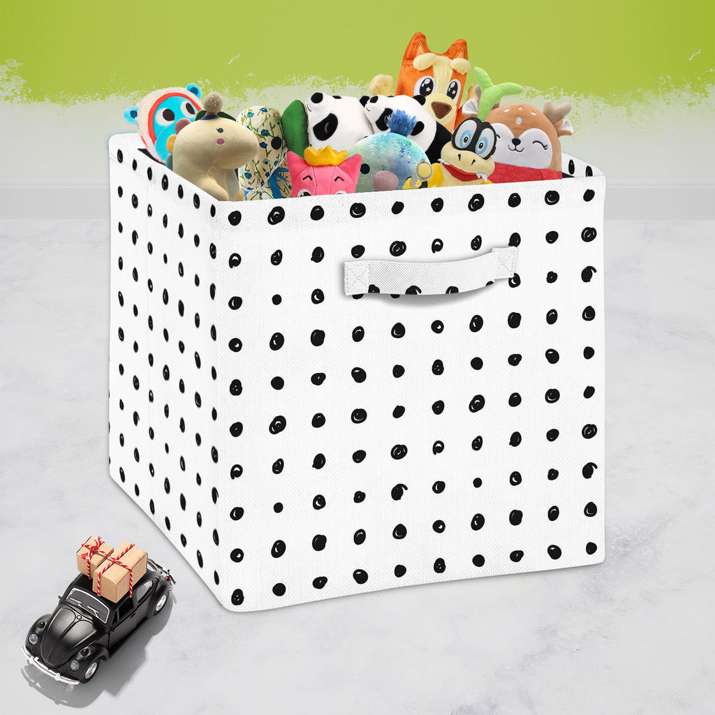 Black Polka Foldable Open Storage Bin | Organizer Box, Toy Basket, Shelf Box, Laundry Bag | Canvas Fabric-Storage Bins-STR_BI_CB-IC 5007501 IC 5007501, Abstract Expressionism, Abstracts, Ancient, Animated Cartoons, Art and Paintings, Black, Black and White, Circle, Comics, Decorative, Digital, Digital Art, Dots, Drawing, Fashion, Graphic, Hand Drawn, Historical, Holidays, Illustrations, Medieval, Modern Art, Patterns, Retro, Semi Abstract, Signs, Signs and Symbols, Sketches, Symbols, Vintage, White, polka, 