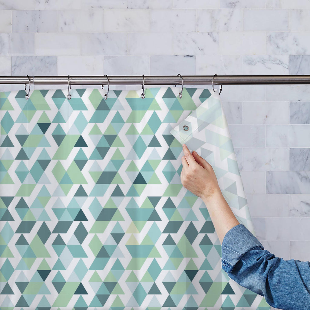 Bright Blue Triangles Washable Waterproof Shower Curtain-Shower Curtains-CUR_SH-IC 5007502 IC 5007502, Abstract Expressionism, Abstracts, Ancient, Art and Paintings, Black and White, Business, Decorative, Digital, Digital Art, Fashion, Geometric, Geometric Abstraction, Graphic, Grid Art, Historical, Illustrations, Medieval, Modern Art, Patterns, Retro, Semi Abstract, Signs, Signs and Symbols, Triangles, Vintage, White, bright, blue, washable, waterproof, shower, curtain, abstract, art, artistic, artwork, ba