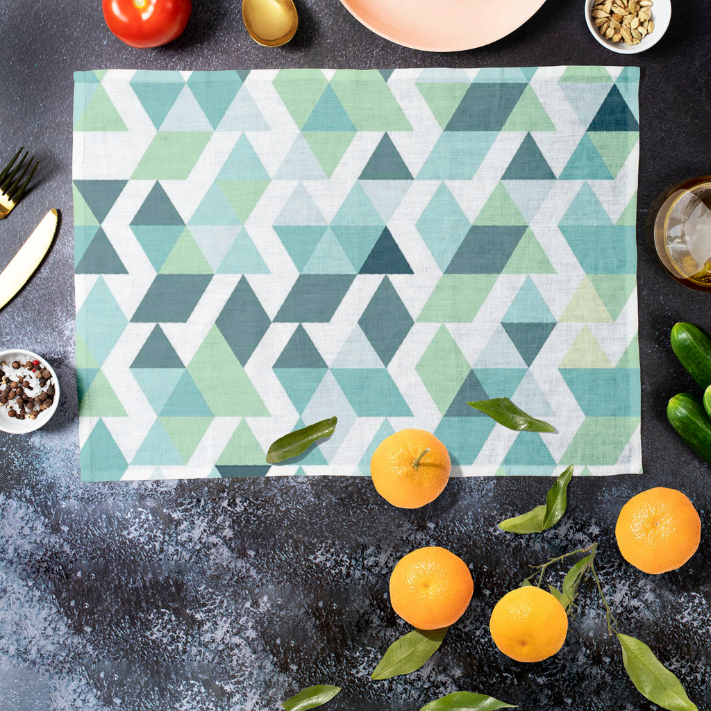 Bright Blue Triangles Table Mat Placemat-Table Place Mats Fabric-MAT_TB-IC 5007502 IC 5007502, Abstract Expressionism, Abstracts, Ancient, Art and Paintings, Black and White, Business, Decorative, Digital, Digital Art, Fashion, Geometric, Geometric Abstraction, Graphic, Grid Art, Historical, Illustrations, Medieval, Modern Art, Patterns, Retro, Semi Abstract, Signs, Signs and Symbols, Triangles, Vintage, White, bright, blue, table, mat, placemat, abstract, art, artistic, artwork, backdrop, background, banne