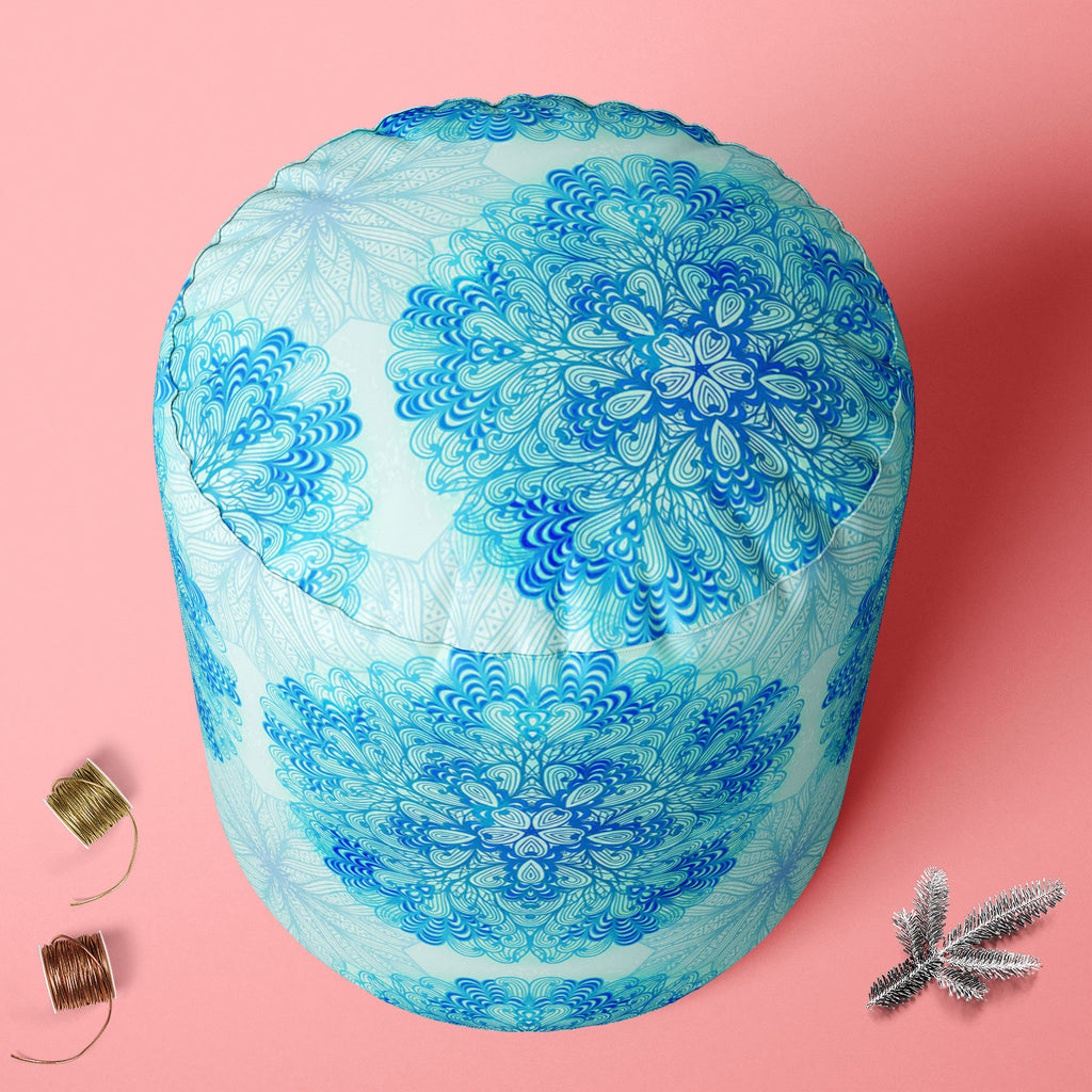 Ethnic Ornament D3 Footstool Footrest Puffy Pouffe Ottoman Bean Bag | Canvas Fabric-Footstools-FST_CB_BN-IC 5007505 IC 5007505, Abstract Expressionism, Abstracts, Allah, Arabic, Art and Paintings, Asian, Black and White, Botanical, Circle, Cities, City Views, Culture, Drawing, Ethnic, Floral, Flowers, Geometric, Geometric Abstraction, Hinduism, Illustrations, Indian, Islam, Mandala, Nature, Paintings, Patterns, Retro, Semi Abstract, Signs, Signs and Symbols, Symbols, Traditional, Tribal, White, World Cultur