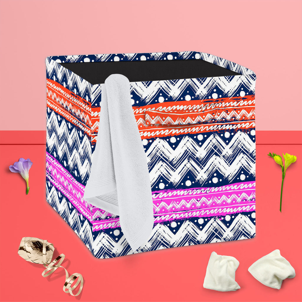 Bold Zigzag Foldable Open Storage Bin | Organizer Box, Toy Basket, Shelf Box, Laundry Bag | Canvas Fabric-Storage Bins-STR_BI_CB-IC 5007506 IC 5007506, Christianity, Culture, Ethnic, Fashion, Illustrations, Patterns, Stripes, Traditional, Tribal, World Culture, bold, zigzag, foldable, open, storage, bin, organizer, box, toy, basket, shelf, laundry, bag, canvas, fabric, vector, seamless, pattern, hand, painted, brushstrokes, bright, colors, print, wallpaper, fall, winter, textile, christmas, wrapping, paper,