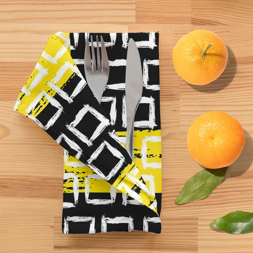 Mixed Geometric Art D1 Table Napkin-Table Napkins-NAP_TB-IC 5007509 IC 5007509, Black, Black and White, Fashion, Geometric, Geometric Abstraction, Illustrations, Patterns, White, mixed, art, d1, table, napkin, vector, pattern, small, hand, painted, squares, placed, rows, bright, yellow, web, print, summer, fall, textile, fabric, wallpaper, wrapping, paper, artzfolio, napkins, table napkins cotton set of 6, dining table napkins set of 6, cloth napkins for dining table, cotton napkins for dining table, cockta