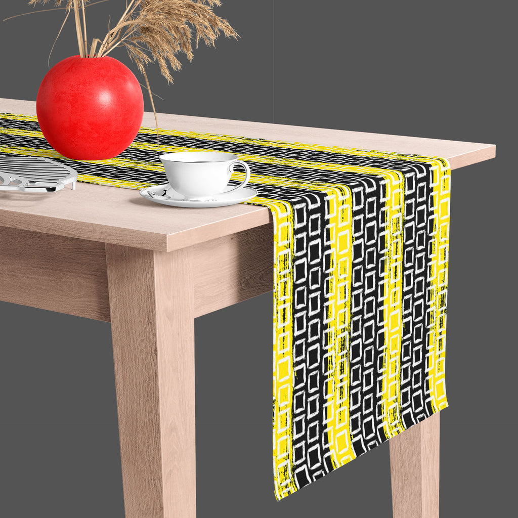 Mixed Geometric Art D1 Table Runner-Table Runners-RUN_TB-IC 5007509 IC 5007509, Black, Black and White, Fashion, Geometric, Geometric Abstraction, Illustrations, Patterns, White, mixed, art, d1, table, runner, vector, pattern, small, hand, painted, squares, placed, rows, bright, yellow, web, print, summer, fall, textile, fabric, wallpaper, wrapping, paper, artzfolio, table runner, table runner 6 seater, runner for dining table, table runner 4 seater, dining table runner, dinning table runner, center table r