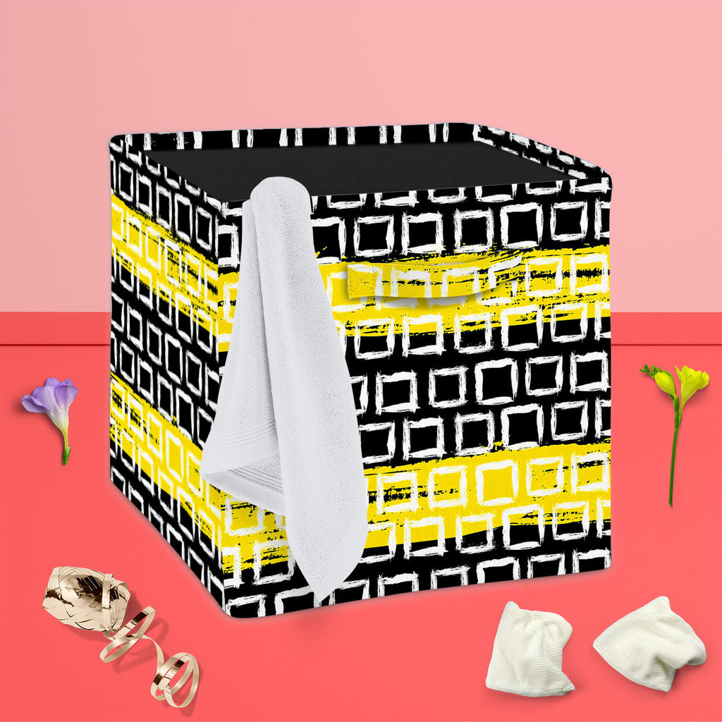 Mixed Geometric Art D1 Foldable Open Storage Bin | Organizer Box, Toy Basket, Shelf Box, Laundry Bag | Canvas Fabric-Storage Bins-STR_BI_CB-IC 5007509 IC 5007509, Black, Black and White, Fashion, Geometric, Geometric Abstraction, Illustrations, Patterns, White, mixed, art, d1, foldable, open, storage, bin, organizer, box, toy, basket, shelf, laundry, bag, canvas, fabric, vector, pattern, small, hand, painted, squares, placed, rows, bright, yellow, web, print, summer, fall, textile, wallpaper, wrapping, pape