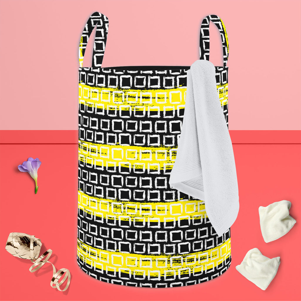 Mixed Geometric Art D1 Foldable Open Storage Bin | Organizer Box, Toy Basket, Shelf Box, Laundry Bag | Canvas Fabric-Storage Bins-STR_BI_CB-IC 5007509 IC 5007509, Black, Black and White, Fashion, Geometric, Geometric Abstraction, Illustrations, Patterns, White, mixed, art, d1, foldable, open, storage, bin, organizer, box, toy, basket, shelf, laundry, bag, canvas, fabric, vector, pattern, small, hand, painted, squares, placed, rows, bright, yellow, web, print, summer, fall, textile, wallpaper, wrapping, pape