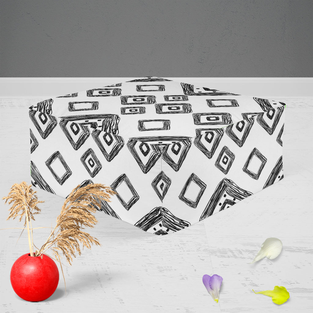 Geometric Art D1 Footstool Footrest Puffy Pouffe Ottoman Bean Bag | Canvas Fabric-Footstools-FST_CB_BN-IC 5007517 IC 5007517, Abstract Expressionism, Abstracts, Art and Paintings, Automobiles, Aztec, Black and White, Botanical, Culture, Digital, Digital Art, Ethnic, Fashion, Floral, Flowers, Geometric, Geometric Abstraction, Graphic, Hipster, Illustrations, Mexican, Modern Art, Nature, Patterns, Retro, Scenic, Semi Abstract, Signs, Signs and Symbols, Stripes, Traditional, Transportation, Travel, Tribal, Urb