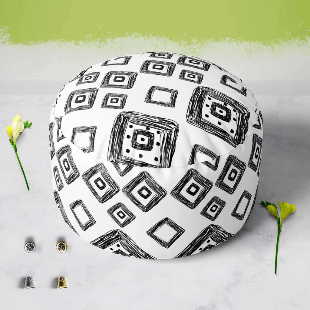 Geometric Art D1 Footstool Footrest Puffy Pouffe Ottoman Bean Bag | Canvas Fabric-Footstools-FST_CB_BN-IC 5007517 IC 5007517, Abstract Expressionism, Abstracts, Art and Paintings, Automobiles, Aztec, Black and White, Botanical, Culture, Digital, Digital Art, Ethnic, Fashion, Floral, Flowers, Geometric, Geometric Abstraction, Graphic, Hipster, Illustrations, Mexican, Modern Art, Nature, Patterns, Retro, Scenic, Semi Abstract, Signs, Signs and Symbols, Stripes, Traditional, Transportation, Travel, Tribal, Urb