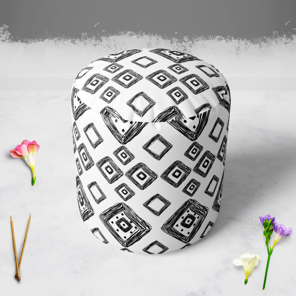 Geometric Art D1 Footstool Footrest Puffy Pouffe Ottoman Bean Bag | Canvas Fabric-Footstools-FST_CB_BN-IC 5007517 IC 5007517, Abstract Expressionism, Abstracts, Art and Paintings, Automobiles, Aztec, Black and White, Botanical, Culture, Digital, Digital Art, Ethnic, Fashion, Floral, Flowers, Geometric, Geometric Abstraction, Graphic, Hipster, Illustrations, Mexican, Modern Art, Nature, Patterns, Retro, Scenic, Semi Abstract, Signs, Signs and Symbols, Stripes, Traditional, Transportation, Travel, Tribal, Urb