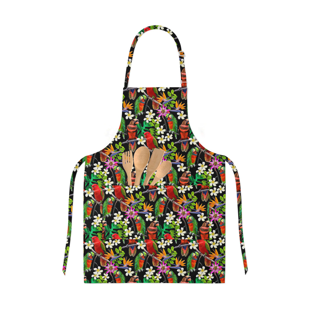 Exotic Birds & Beautiful Flowers Apron | Adjustable, Free Size & Waist Tiebacks-Aprons Neck to Knee-APR_NK_KN-IC 5007520 IC 5007520, African, Animals, Art and Paintings, Birds, Black and White, Botanical, Drawing, Fashion, Floral, Flowers, Nature, Paintings, Patterns, Pets, Scenic, Signs, Signs and Symbols, Tropical, White, Wildlife, exotic, beautiful, apron, adjustable, free, size, waist, tiebacks, parrot, bird, parrots, jungle, seamless, africa, animal, art, blue, branch, brazil, bright, color, colorful, 