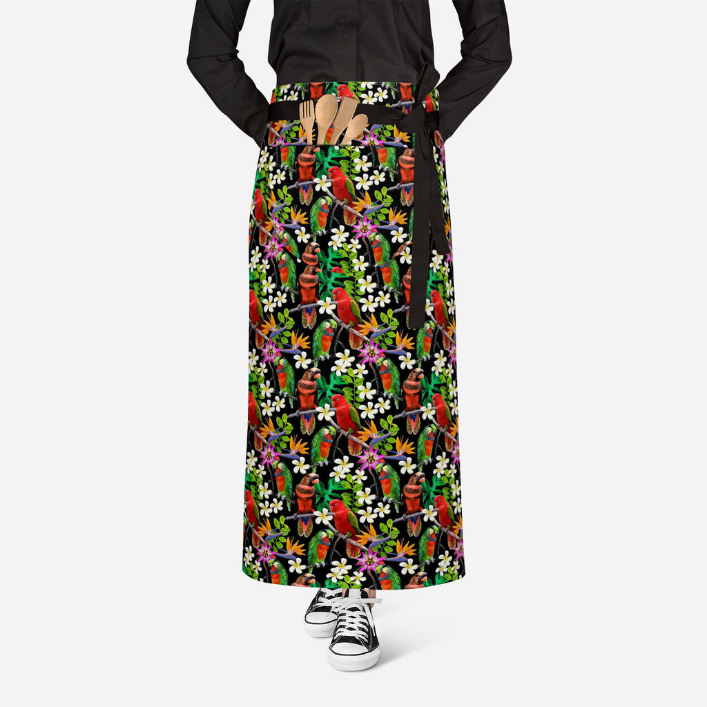 Exotic Birds & Beautiful Flowers Apron | Adjustable, Free Size & Waist Tiebacks-Aprons Waist to Knee-APR_WS_FT-IC 5007520 IC 5007520, African, Animals, Art and Paintings, Birds, Black and White, Botanical, Drawing, Fashion, Floral, Flowers, Nature, Paintings, Patterns, Pets, Scenic, Signs, Signs and Symbols, Tropical, White, Wildlife, exotic, beautiful, apron, adjustable, free, size, waist, tiebacks, parrot, bird, parrots, jungle, seamless, africa, animal, art, blue, branch, brazil, bright, color, colorful,