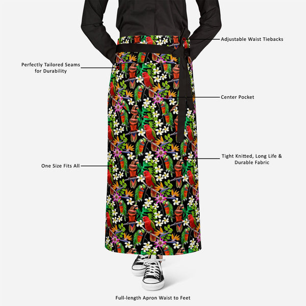 Exotic Birds & Beautiful Flowers Apron | Adjustable, Free Size & Waist Tiebacks-Aprons Waist to Knee-APR_WS_FT-IC 5007520 IC 5007520, African, Animals, Art and Paintings, Birds, Black and White, Botanical, Drawing, Fashion, Floral, Flowers, Nature, Paintings, Patterns, Pets, Scenic, Signs, Signs and Symbols, Tropical, White, Wildlife, exotic, beautiful, full-length, apron, poly-cotton, fabric, adjustable, waist, tiebacks, parrot, bird, parrots, jungle, seamless, africa, animal, art, blue, branch, brazil, br