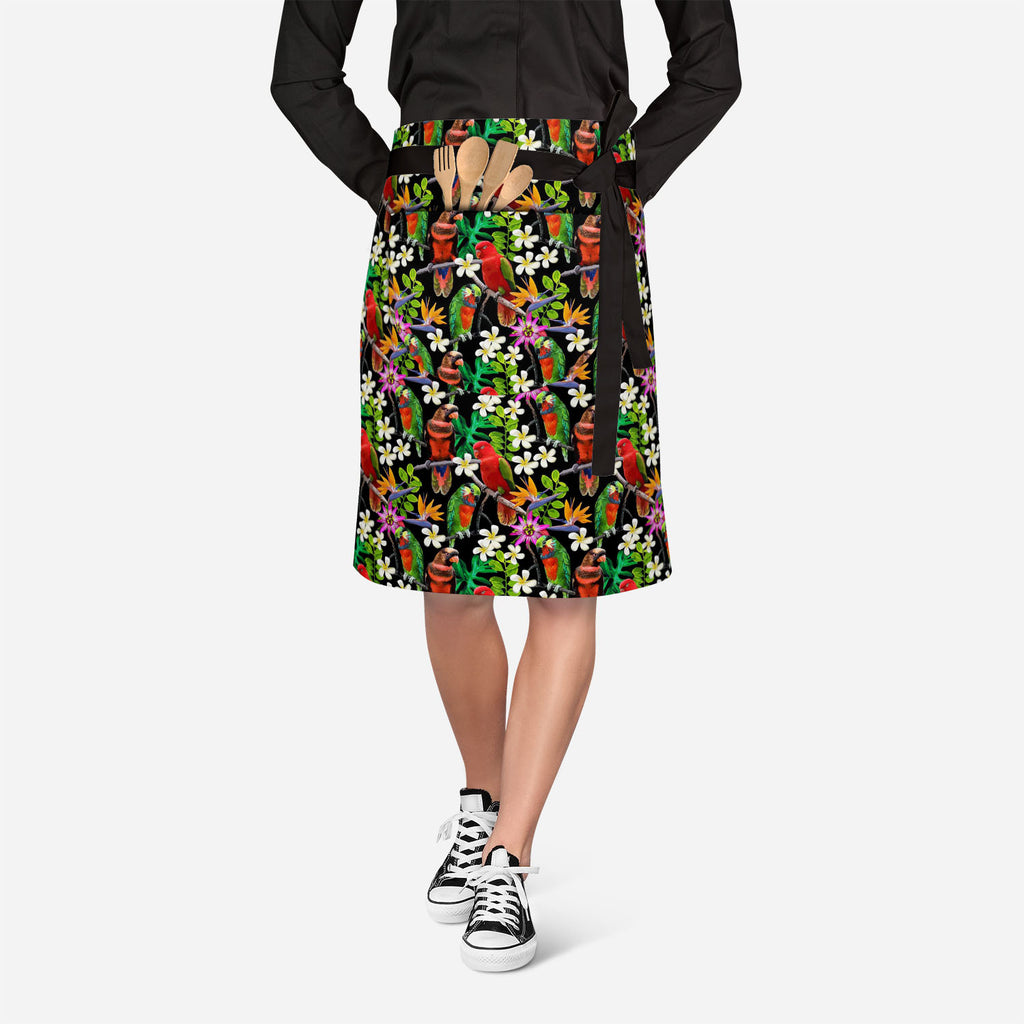 Exotic Birds & Beautiful Flowers Apron | Adjustable, Free Size & Waist Tiebacks-Apron Waist to Feet-APR_WS_KN-IC 5007520 IC 5007520, African, Animals, Art and Paintings, Birds, Black and White, Botanical, Drawing, Fashion, Floral, Flowers, Nature, Paintings, Patterns, Pets, Scenic, Signs, Signs and Symbols, Tropical, White, Wildlife, exotic, beautiful, apron, adjustable, free, size, waist, tiebacks, parrot, bird, parrots, jungle, seamless, africa, animal, art, blue, branch, brazil, bright, color, colorful, 