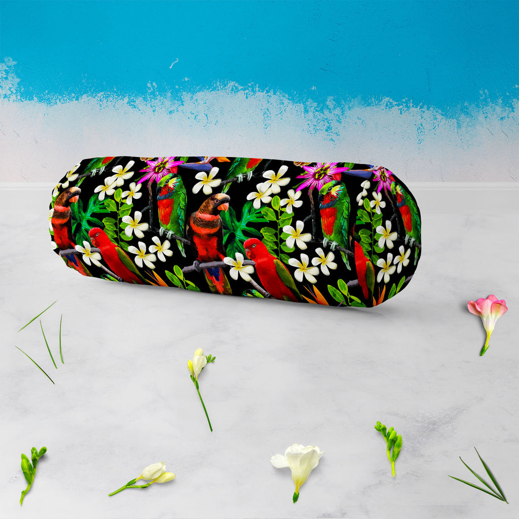 Exotic Birds & Beautiful Flowers D1 Bolster Cover Booster Cases | Concealed Zipper Opening-Bolster Covers-BOL_CV_ZP-IC 5007520 IC 5007520, African, Animals, Art and Paintings, Birds, Black and White, Botanical, Drawing, Fashion, Floral, Flowers, Nature, Paintings, Patterns, Pets, Scenic, Signs, Signs and Symbols, Tropical, White, Wildlife, exotic, beautiful, d1, bolster, cover, booster, cases, concealed, zipper, opening, parrot, bird, parrots, jungle, seamless, africa, animal, art, blue, branch, brazil, bri