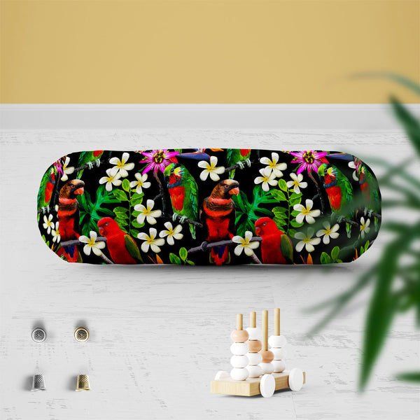 Exotic Birds & Beautiful Flowers D1 Bolster Cover Booster Cases | Concealed Zipper Opening-Bolster Covers-BOL_CV_ZP-IC 5007520 IC 5007520, African, Animals, Art and Paintings, Birds, Black and White, Botanical, Drawing, Fashion, Floral, Flowers, Nature, Paintings, Patterns, Pets, Scenic, Signs, Signs and Symbols, Tropical, White, Wildlife, exotic, beautiful, d1, bolster, cover, booster, cases, zipper, opening, poly, cotton, fabric, parrot, bird, parrots, jungle, seamless, africa, animal, art, blue, branch, 