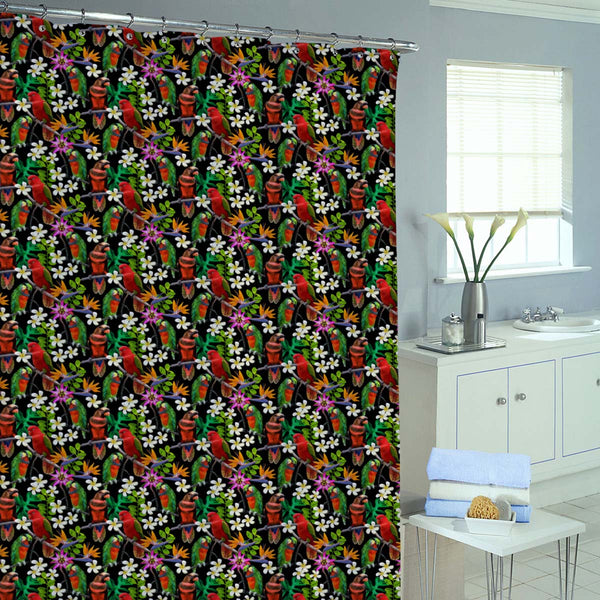Exotic Birds & Beautiful Flowers Washable Waterproof Shower Curtain-Shower Curtains-CUR_SH-IC 5007520 IC 5007520, African, Animals, Art and Paintings, Birds, Black and White, Botanical, Drawing, Fashion, Floral, Flowers, Nature, Paintings, Patterns, Pets, Scenic, Signs, Signs and Symbols, Tropical, White, Wildlife, exotic, beautiful, washable, waterproof, shower, curtain, eyelets, parrot, bird, parrots, jungle, seamless, africa, animal, art, blue, branch, brazil, bright, color, colorful, design, drawn, feat