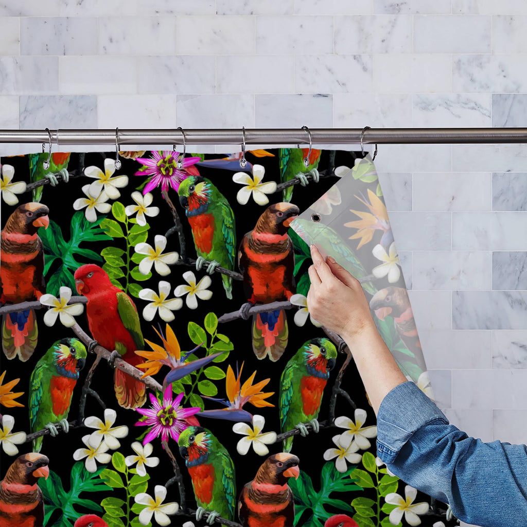Exotic Birds & Beautiful Flowers D1 Washable Waterproof Shower Curtain-Shower Curtains-CUR_SH-IC 5007520 IC 5007520, African, Animals, Art and Paintings, Birds, Black and White, Botanical, Drawing, Fashion, Floral, Flowers, Nature, Paintings, Patterns, Pets, Scenic, Signs, Signs and Symbols, Tropical, White, Wildlife, exotic, beautiful, d1, washable, waterproof, shower, curtain, parrot, bird, parrots, jungle, seamless, africa, animal, art, blue, branch, brazil, bright, color, colorful, design, drawn, feathe