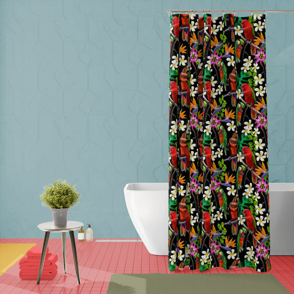 Exotic Birds & Beautiful Flowers D1 Washable Waterproof Shower Curtain-Shower Curtains-CUR_SH-IC 5007520 IC 5007520, African, Animals, Art and Paintings, Birds, Black and White, Botanical, Drawing, Fashion, Floral, Flowers, Nature, Paintings, Patterns, Pets, Scenic, Signs, Signs and Symbols, Tropical, White, Wildlife, exotic, beautiful, d1, washable, waterproof, polyester, shower, curtain, eyelets, parrot, bird, parrots, jungle, seamless, africa, animal, art, blue, branch, brazil, bright, color, colorful, d