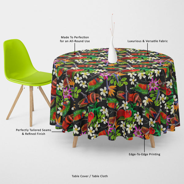 Exotic Birds & Beautiful Flowers Table Cloth Cover-Table Covers-CVR_TB_RD-IC 5007520 IC 5007520, African, Animals, Art and Paintings, Birds, Black and White, Botanical, Drawing, Fashion, Floral, Flowers, Nature, Paintings, Patterns, Pets, Scenic, Signs, Signs and Symbols, Tropical, White, Wildlife, exotic, beautiful, table, cloth, cover, canvas, fabric, parrot, bird, parrots, jungle, seamless, africa, animal, art, blue, branch, brazil, bright, color, colorful, design, drawn, feather, flora, flower, green, h