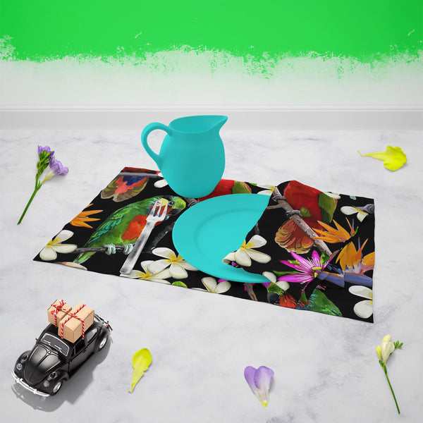 Exotic Birds & Beautiful Flowers D1 Table Napkin-Table Napkins-NAP_TB-IC 5007520 IC 5007520, African, Animals, Art and Paintings, Birds, Black and White, Botanical, Drawing, Fashion, Floral, Flowers, Nature, Paintings, Patterns, Pets, Scenic, Signs, Signs and Symbols, Tropical, White, Wildlife, exotic, beautiful, d1, table, napkin, for, dining, center, poly, cotton, fabric, parrot, bird, parrots, jungle, seamless, africa, animal, art, blue, branch, brazil, bright, color, colorful, design, drawn, feather, fl
