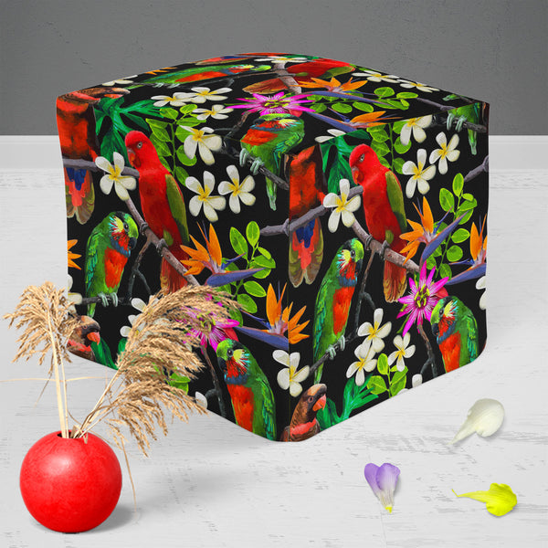 Exotic Birds & Beautiful Flowers D1 Footstool Footrest Puffy Pouffe Ottoman Bean Bag | Canvas Fabric-Footstools-FST_CB_BN-IC 5007520 IC 5007520, African, Animals, Art and Paintings, Birds, Black and White, Botanical, Drawing, Fashion, Floral, Flowers, Nature, Paintings, Patterns, Pets, Scenic, Signs, Signs and Symbols, Tropical, White, Wildlife, exotic, beautiful, d1, puffy, pouffe, ottoman, footstool, footrest, bean, bag, canvas, fabric, parrot, bird, parrots, jungle, seamless, africa, animal, art, blue, b