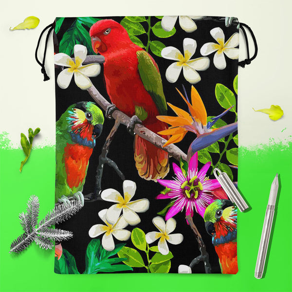 Exotic Birds & Beautiful Flowers D1 Reusable Sack Bag | Bag for Gym, Storage, Vegetable & Travel-Drawstring Sack Bags-SCK_FB_DS-IC 5007520 IC 5007520, African, Animals, Art and Paintings, Birds, Black and White, Botanical, Drawing, Fashion, Floral, Flowers, Nature, Paintings, Patterns, Pets, Scenic, Signs, Signs and Symbols, Tropical, White, Wildlife, exotic, beautiful, d1, reusable, sack, bag, for, gym, storage, vegetable, travel, cotton, canvas, fabric, parrot, bird, parrots, jungle, seamless, africa, ani