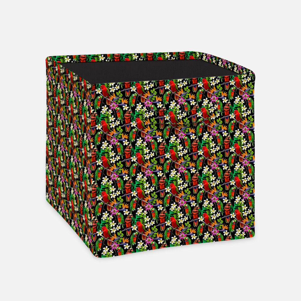 Exotic Birds & Beautiful Flowers Foldable Open Storage Bin | Organizer Box, Toy Basket, Shelf Box, Laundry Bag | Canvas Fabric-Storage Bins-STR_BI_CB-IC 5007520 IC 5007520, African, Animals, Art and Paintings, Birds, Black and White, Botanical, Drawing, Fashion, Floral, Flowers, Nature, Paintings, Patterns, Pets, Scenic, Signs, Signs and Symbols, Tropical, White, Wildlife, exotic, beautiful, foldable, open, storage, bin, organizer, box, toy, basket, shelf, laundry, bag, canvas, fabric, parrot, bird, parrots