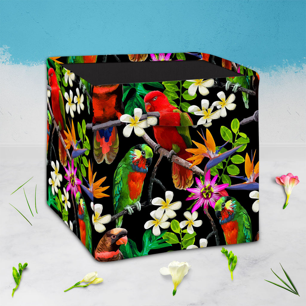 Exotic Birds & Beautiful Flowers D1 Foldable Open Storage Bin | Organizer Box, Toy Basket, Shelf Box, Laundry Bag | Canvas Fabric-Storage Bins-STR_BI_CB-IC 5007520 IC 5007520, African, Animals, Art and Paintings, Birds, Black and White, Botanical, Drawing, Fashion, Floral, Flowers, Nature, Paintings, Patterns, Pets, Scenic, Signs, Signs and Symbols, Tropical, White, Wildlife, exotic, beautiful, d1, foldable, open, storage, bin, organizer, box, toy, basket, shelf, laundry, bag, canvas, fabric, parrot, bird, 