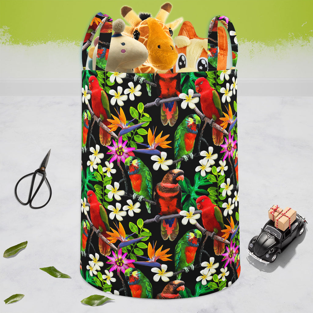 Exotic Birds & Beautiful Flowers D1 Foldable Open Storage Bin | Organizer Box, Toy Basket, Shelf Box, Laundry Bag | Canvas Fabric-Storage Bins-STR_BI_CB-IC 5007520 IC 5007520, African, Animals, Art and Paintings, Birds, Black and White, Botanical, Drawing, Fashion, Floral, Flowers, Nature, Paintings, Patterns, Pets, Scenic, Signs, Signs and Symbols, Tropical, White, Wildlife, exotic, beautiful, d1, foldable, open, storage, bin, organizer, box, toy, basket, shelf, laundry, bag, canvas, fabric, parrot, bird, 