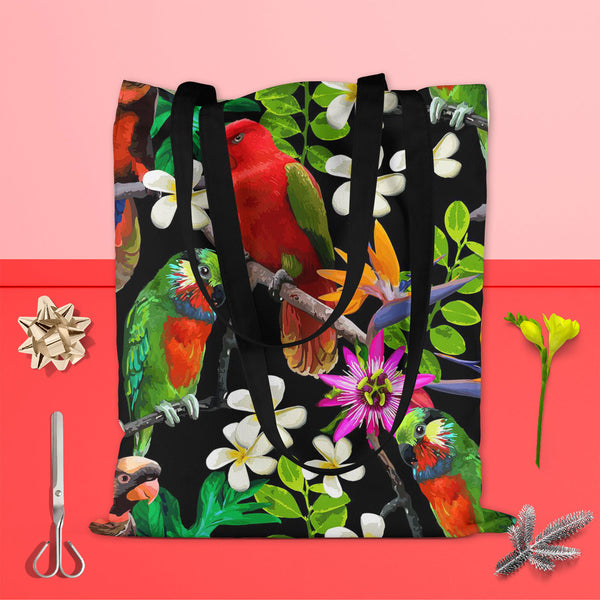 Exotic Birds & Beautiful Flowers D1 Tote Bag Shoulder Purse | Multipurpose-Tote Bags Basic-TOT_FB_BS-IC 5007520 IC 5007520, African, Animals, Art and Paintings, Birds, Black and White, Botanical, Drawing, Fashion, Floral, Flowers, Nature, Paintings, Patterns, Pets, Scenic, Signs, Signs and Symbols, Tropical, White, Wildlife, exotic, beautiful, d1, tote, bag, shoulder, purse, cotton, canvas, fabric, multipurpose, parrot, bird, parrots, jungle, seamless, africa, animal, art, blue, branch, brazil, bright, colo
