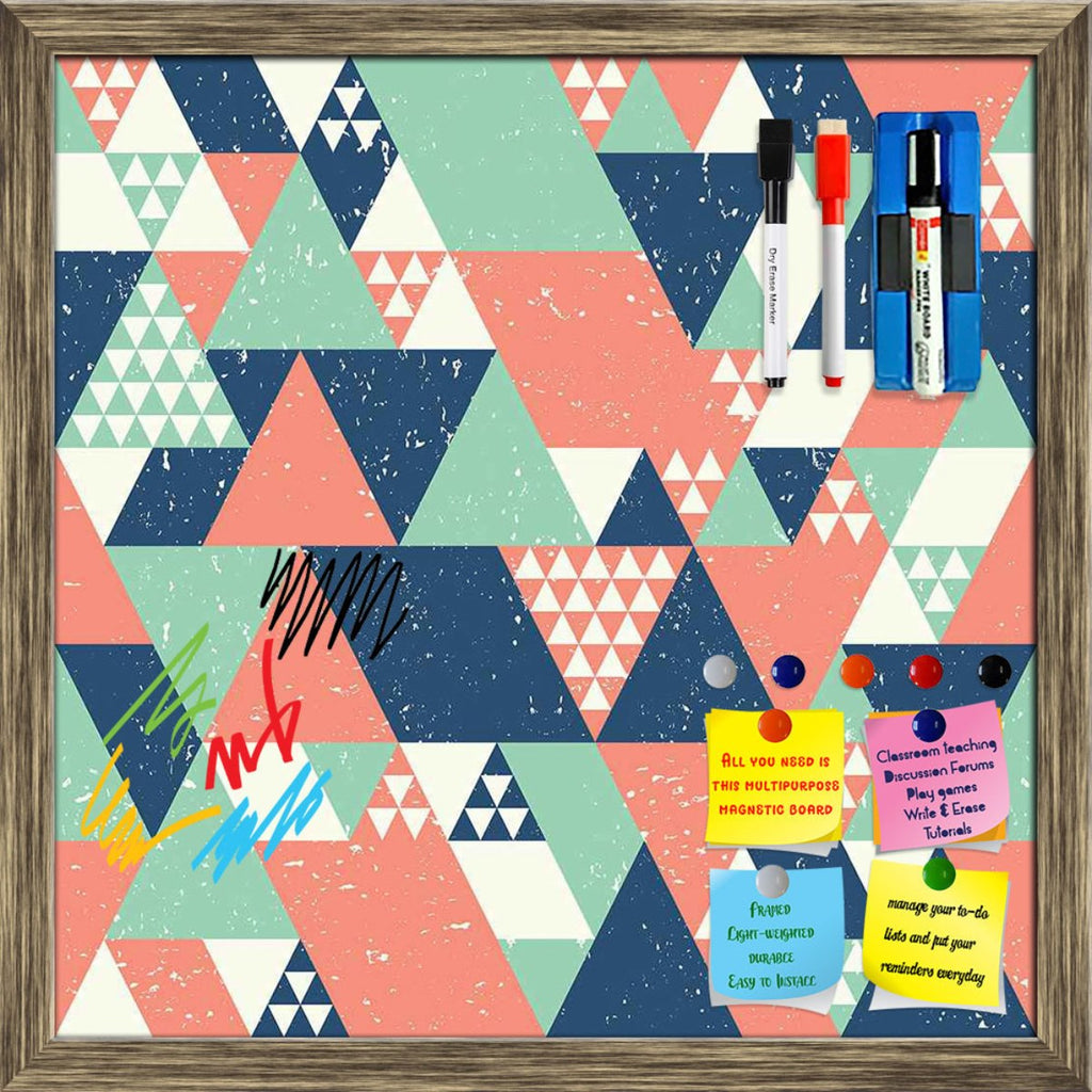 Blue Orange Green Triangles Framed Magnetic Dry Erase Board | Combo with Magnet Buttons & Markers-Magnetic Boards Framed-MGB_FR-IC 5007521 IC 5007521, Abstract Expressionism, Abstracts, Decorative, Diamond, Digital, Digital Art, Fashion, Geometric, Geometric Abstraction, Graphic, Illustrations, Modern Art, Patterns, Retro, Semi Abstract, Signs, Signs and Symbols, Triangles, blue, orange, green, framed, magnetic, dry, erase, board, printed, whiteboard, with, 4, magnets, 2, markers, 1, duster, abstract, backd