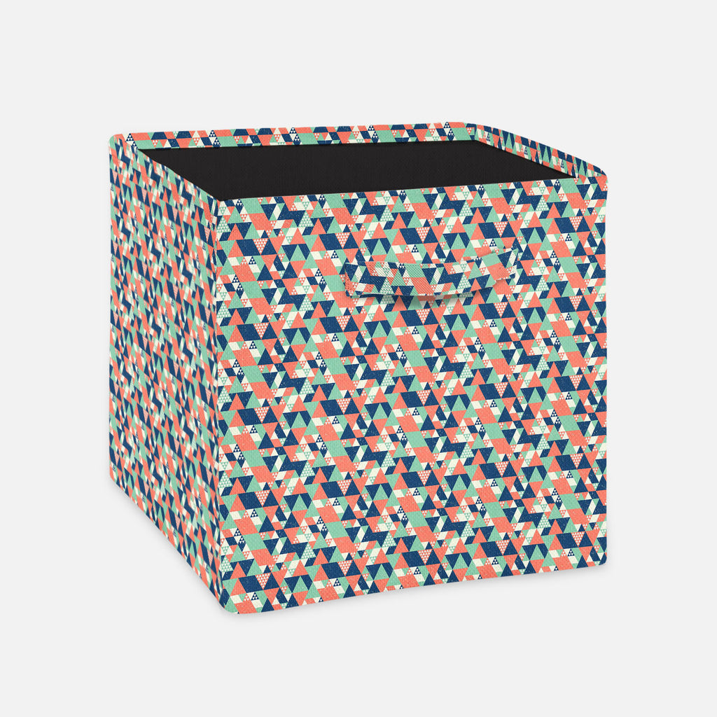 Blue Orange Green Triangles Foldable Open Storage Bin | Organizer Box, Toy Basket, Shelf Box, Laundry Bag | Canvas Fabric-Storage Bins-STR_BI_CB-IC 5007521 IC 5007521, Abstract Expressionism, Abstracts, Decorative, Diamond, Digital, Digital Art, Fashion, Geometric, Geometric Abstraction, Graphic, Illustrations, Modern Art, Patterns, Retro, Semi Abstract, Signs, Signs and Symbols, Triangles, blue, orange, green, foldable, open, storage, bin, organizer, box, toy, basket, shelf, laundry, bag, canvas, fabric, a
