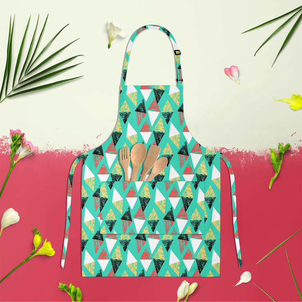 Grunged Triangles Apron | Adjustable, Free Size & Waist Tiebacks-Aprons Neck to Knee-APR_NK_KN-IC 5007529 IC 5007529, Abstract Expressionism, Abstracts, African, Ancient, Art and Paintings, Aztec, Bohemian, Brush Stroke, Chevron, Culture, Ethnic, Eygptian, Geometric, Geometric Abstraction, Graffiti, Hand Drawn, Historical, Medieval, Mexican, Modern Art, Patterns, Retro, Semi Abstract, Signs, Signs and Symbols, Splatter, Traditional, Triangles, Tribal, Vintage, Watercolour, World Culture, grunged, apron, adj